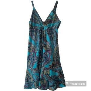 Mamey Beachwear Turquoise Paisley Ruffled Swing Dress
